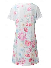 お買い得  花柄のドレスを印刷する-女性用 標準 EU / USサイズ ミディドレス 長袖ボヘミアンドレス サンドレス エレガントなドレス エレガント ボヘミア トロピカル風 レーススリーブ パーティー 日常 デート ルーズフィット フラワー マーブルプリント 半袖 Ｖネック ライトピンク ホワイト ブルー ライトパープル 夏 春 秋