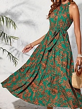 ieftine Rochii florale elegante-Pentru femei Rochie Maxi Rochie casual Rochie leagăn Rochie A line Rochie Boho Boemia Epocă Casual Vacanță Zilnic Fit regulat Floral Fără manșon Gâtul halter Trifoi Vară
