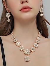 economico Collana da donna-set di gioielli da donna con perle finte e strass: elegante collana e orecchini per matrimoni, feste e occasioni speciali