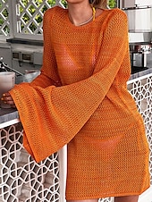 billiga Kaftans-Dam Badkläder Täck Över Längre baddräkt Baddräkt Utklippt Semester Standkläder Slät Långärmad Baddräkter