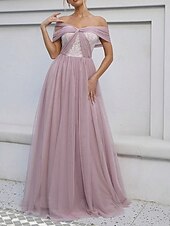 ieftine Rochii de Domnișoare de Onoare-Linia -A Rochie Domnișoară Onoare De Pe Umăr Fără manșon Elegant Lungime Podea Nailon cu Eșarfă / Panglică 2022
