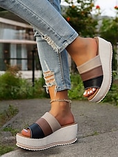 abordables Sandalias Informales-Sandalias de cuña con plataforma multicolor para mujer con punta abierta: zapatos de verano cómodos para salidas informales y vacaciones en la playa