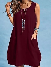 cheap Dresses-Women&#039;s Maxi Dress Linen-Inspired Dresses Casual Dress Stylish Basic Casual Vacation Daily Regular Fit Plain Sleeveless Crew Neck Black Red Blue Summer Spring