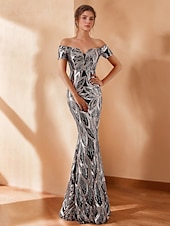 preiswerte Sekt-Meerjungfrau/Trompete Abendkleid elegantes Kleid formelle Hochzeit bodenlang ärmellos schulterfrei Pailletten mit Glitzerquaste 2025