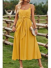 economico Abiti da vacanza-Per donna Vestito maxi Abito casual Abito linea A Abito sottoveste Moda Essenziale Informale Da mare Giornaliero Standard Liscio Senza maniche A V Giallo Verde Estate Primavera