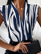 economico Top da Lavoro per Donne-Per donna Camicia Blusa Fantasia geometrica Alfabetico Moda Informale Senza maniche A V Top regolari Giornaliero Stampa Bianco Blu marino Estate Primavera