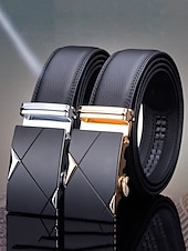 levne Pánské opasky-pánský nastavitelný černý kožený pásek s elegantní kovovou přezkou - pravá kůže, přizpůsobitelná délka, ideální pro obchodní příležitostné a svatební příležitosti