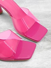 economico Sandali Eleganti-sandali da donna con tacco a spillo trasparenti marroni con punta quadrata – muli moderni ed eleganti per feste, abbigliamento casual e uscite estive