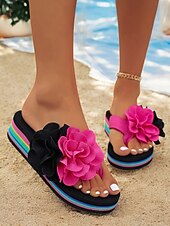 preiswerte Damensandalen-Bunte Blumen-Flip-Flops für Damen mit bequemer Sohle und lebendigem Stil für den Strand und den Sommerurlaub