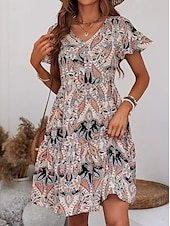 ieftine Rochii Boho-Pentru femei Rochie Lunga Rochie Maxi Rochie de epoca Rochie casual Rochie leagăn Rochie Boho Stilat Casual Vacanță Zilnic Potrivire Formă Floral Manșon scurt În V Roz Îmbujorat Caisă Vară Primăvară