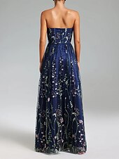 preiswerte Ballkleid-A-Linien-Ballkleider, Vintage-Kleid, Abendkleid, Partykleid, Ballkleid, bodenlang, ärmellos, trägerlos, Baumwollmischung, rückenfrei, mit Blumendruck, Stickerei 2025