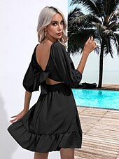 levne Květinové šaty-Valentýn Dámské Běžný Mini šaty Boho Chic šaty Áčkové šaty Čechy stylové Klasické Lucerna rukáv Dovolená Párty Denní Tvarovaný potah Bez vzoru Bez rukávů Hranatý Černá Bílá Světlá růžová Rubínov