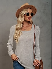 abordables Tops Sencillos para Mujeres-Mujer Sayo Remera de algodón Plano Bohemia Elegante Básico Manga Larga Manga Farol Escote Cuadrado Tops regulares Diario Deportes Noche Negro Rosa Morado Verde Trébol Caqui Primavera Otoño
