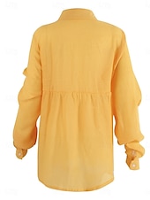 cheap Shirts-Women&#039;s Shirt Cotton Linen Shirts Button Up Blouse Solid Color Basic Casual Long Sleeve Shirt Collar Regular Tops Daily Buttons Yellow Green Summer Spring