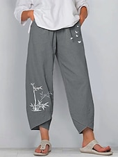 preiswerte Hose aus Baumwollleinen mit Grafik-Damen Hose aus Baumwollleinen Hosen Hose Leicht Lässig Knöchellang Niedrige Leibhöhe Grafikdrucke Tasche Atmungsaktivität Bequem Unelastisch Alltagstauglich Wochenende Marinenblau Schwarz aschgrau