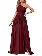 baratos Vestidos para Madrinhas-vestido de dama de honra em corte A, um ombro, sem mangas, elegante, longo, chiffon, com pregas / frente aberta / franzido 2025
