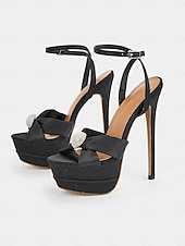 cheap Nightlife Party-Women&#039;s Satin Platform Stiletto Heels – Rhinestone Embellished Open-Toe Wedding Shoes for Brides and Glamorous Events