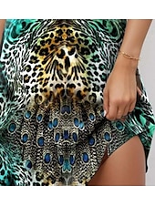 cheap Art&amp;Design Dress-Women&#039;s Mini Dress Petite Dress T Shirt Dress Tee Dress Sundress A Line Dress Elegant Stylish Vacation Birthday Casual Regular Fit Leopard Color Gradient Short Sleeve V Neck Green Summer