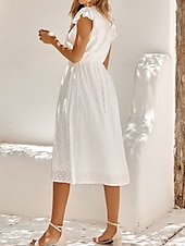 economico Abiti in pizzo bianco-Per donna Vestito longuette Vestito bianco Abito casual Abito linea A Moda Essenziale Informale Da mare Giornaliero Standard Liscio Senza maniche A V Bianco Verde Estate Primavera