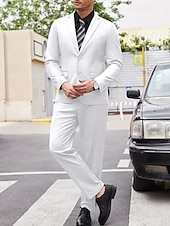 abordables Blazers para hombre-Hombre Graduación Conjunto chaqueta Negocio Fiesta de Cóctel Fiesta de Boda Moda Casual Primavera &amp; Otoño Poliéster Color sólido Botones Bolsillo Cómodo Botonadura Simple Chaqueta de sport Negro