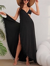 preiswerte Weiße Freizeitkleider-Damen Maxidress Weißes Kleid Casual kleid Wickelkleid Basic Brautkleider schlicht Urlaub Täglich Strand Regular Fit Glatt Ärmellos Gurt Schwarz Weiß Sommer