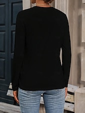 billiga Konst &amp; Design t-shirt-Dam T-shirt Hjärta Ledigt Långärmad Rund hals Vanliga toppar Dagligen Helgen Mönster Svart Höst Vinter
