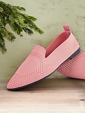 preiswerte Ballerinas für Damen-rosafarbene Slipper aus Strick für Damen mit atmungsaktivem Design – leicht und bequem für die Freizeit, die Arbeit und auf Reisen