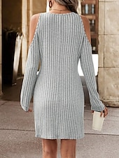 levne Mikina a šaty s kapucí-Dámské Mini šaty Pletené šaty Volnočasové šaty Slip Dress stylové Základní Na běžné nošení Dovolená Denní Běžný Bez vzoru Dlouhý rukáv Do V Šedá Léto Jaro