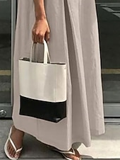 cheap Print Cotton &amp; Linen Dresses-Women&#039;s Maxi Dress Cotton Linen Dresses Casual Dress Cotton Maxi Dress Basic Casual Vacation Daily Loose Fit Plain Short Sleeve Crew Neck Khaki Army Green Dark Blue Gray Summer Spring Fall