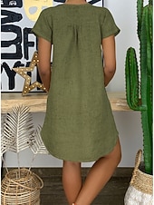 abordables concevoir des robes en coton et lin-Femmes Mini Robe Robes en coton et lin Robe Décontractée Basique Occasionnel Vacances Quotidien Coupe régulière Uni Manche Courte Encolure en V Noir Blanche Jaune Vert Véronèse Été