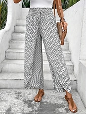 billiga breda ben och hög midja-Kvinnors vida chinos baggy byxor semester mode full längd hög midja blommig elastisk midja tryck komfort utomhus mikro-elastisk semester gata avslappnad svart vit rosa khaki sommar vår