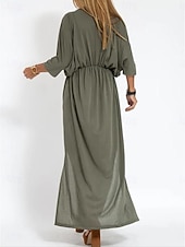 voordelige T-shirt-jurken-Dames Maxi-jurk Casual jurk A lijn jurk Stijlvol Basic Casual Vakantie Dagelijks Normale pasvorm Effen Halve mouw V-hals Zwart Leger Groen Zomer Lente