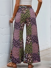 baratos perna larga e cintura alta-Mulheres Perna larga chinês Moda Roupa de rua Comprimento total Cintura Alta Leopardo Bolsos Cintura elástica Estampado Confortável Macio Micro-Elástica Ao ar livre Rua Preto Verão Primavera Normal