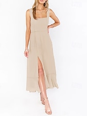 cheap White Graduation Dresses-Women&#039;s Long Dress Maxi Dress Graduation Dress A Line Dress Summer Dress Cami Dress Elegant Stylish Vacation Daily Date Regular Fit Plain Sleeveless Square Neck Black White Light Green Pink Summer