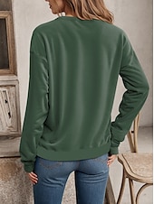 abordables Humour et Citations Tops-Femme Sweat Lettre Décontractées manche longue Col Ras du Cou Hauts réguliers Imprimer Vert Automne Hiver