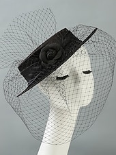 billige Fascinators-Headdress Sinamay Veil Hat Wedding Elegant Vintage Cute With Cap Headpiece Headwear Fascinators Race Day Dress