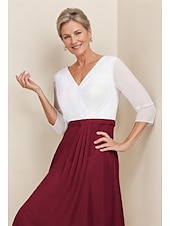 preiswerte Teelänge-Kleid für die Mutter der Braut, Strandhochzeit, A-Linien-Kleid mit Falten, elegant, schlicht, V-Ausschnitt, wadenlang, Chiffon, 3/4-Ärmel, mit Spitze, einfarbig, 2025