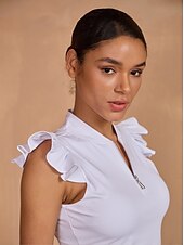 cheap Women&#039;s Golf Shirt-Ruffle Sleeveless Shirt Half Zip V-neck
