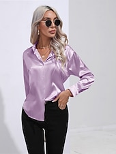 cheap Work Tops-Women&#039;s Shirt Boho Shirt Dressy Tops Plain Casual Boho Long Sleeve Bishop Sleeve Shirt Collar Regular Tops Party Evening Wear Daily Evening Party Glitter Silver Black Yellow Red Royal Blue Summer