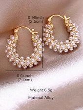 رخيصةأون قرط نسائي-أقراط دائرية أنيقة من اللؤلؤ الصناعي - مجوهرات مطلية بالذهب مستوحاة من الطراز القديم للنساء، مثالية لحفلات الزفاف والحفلات والتألق اليومي