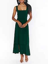 cheap White Graduation Dresses-Women&#039;s Long Dress Maxi Dress Graduation Dress A Line Dress Summer Dress Cami Dress Elegant Stylish Vacation Daily Date Regular Fit Plain Sleeveless Square Neck Black White Light Green Pink Summer