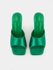 preiswerte Damensandalen-grüne Satin Open-Toe Pantoletten mit transparentem Blockabsatz für Damen – schicke Sommer-Partyschuhe
