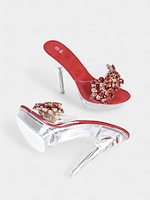 cheap Semi-Formal-Women&#039;s Rhinestone Embellished Clear Platform Heels – Glamorous Open-Toe Wedding Shoes for Brides and Evening Events