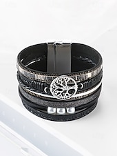 billige Damearmbånd-lærarmbånd for menn med anheng i livets tre – flerlagsdesign med perler, justerbart, stilig for casual og boho-stil