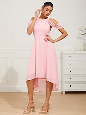voordelige Feestjurken-Dames Halflange jurk Chiffon jurk Elegant Formeel Flutter mouw Bruiloft gast Cocktailparty Normale pasvorm 3/4 mouw Halternek Blozend Roze Zomer Lente