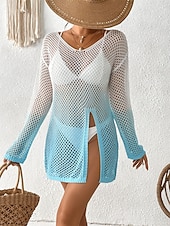 preiswerte Strandkleider-Damen Badeanzug Zudecken Schwimm-Kleid Bademode Ausgeschnitten Urlaub Strandbekleidung Farbverlauf Langarm Badeanzüge