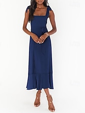 cheap White Graduation Dresses-Women&#039;s Long Dress Maxi Dress Graduation Dress A Line Dress Summer Dress Cami Dress Elegant Stylish Vacation Daily Date Regular Fit Plain Sleeveless Square Neck Black White Light Green Pink Summer