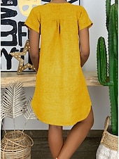 abordables concevoir des robes en coton et lin-Femmes Mini Robe Robes en coton et lin Robe Décontractée Basique Occasionnel Vacances Quotidien Coupe régulière Uni Manche Courte Encolure en V Noir Blanche Jaune Vert Véronèse Été