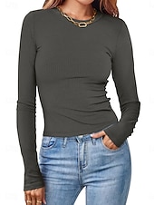 economico Magliette-Per donna Polo maglietta Liscio Vintage Di tendenza Manica lunga Rotonda Top corti Giornaliero Per uscire Nero Bianco Rosa Verde militare Rosso Primavera Autunno Inverno