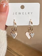 cheap Women&#039;s Earring-Red and Gold Heart Drop Earrings with Rhinestone Detailing – Romantic Jewelry for Women, Perfect for Valentine&#039;s Day or Date Nights